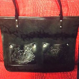 DKNY BLACK TOTE BAG w/LEATHER TRIM